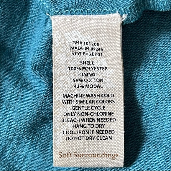 Soft Surroundings Chiffon Teal Maxi Dress Women’s Size M Floral Geo Printed Line - Picture 10 of 10